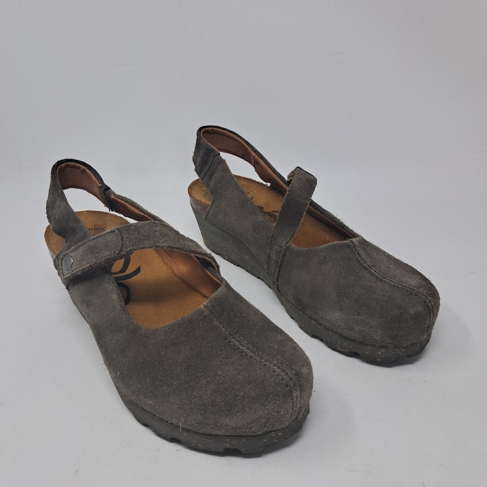 OTBT Prog Elmwood Clogs Olive Suede Leather Slingback Wedge Heel Women‎ Sz 6.5 M